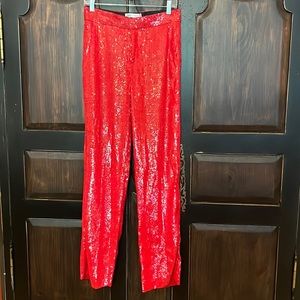 Zara NWT Red Sequin Pant size XS